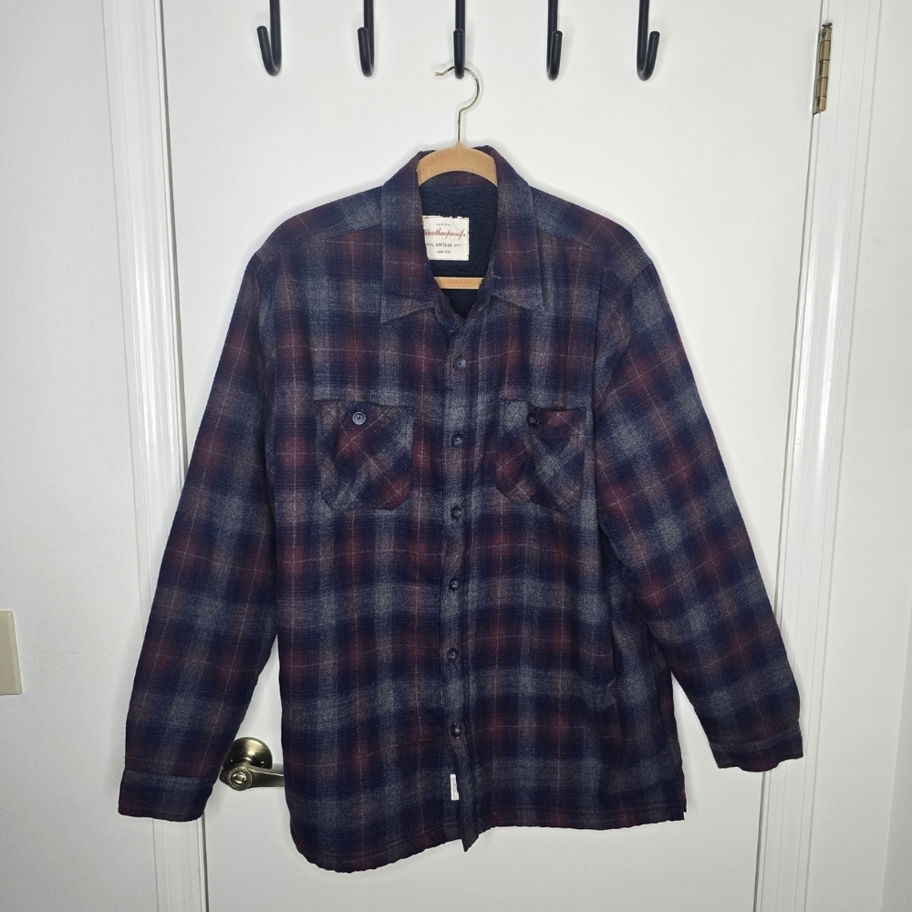 Weatherproof Vintage Navy/Red Plaid Flannel Sherpa Shacket XL